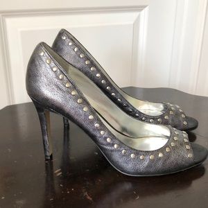Enzo Angiolini Metallic Studded Peep Toe Heels